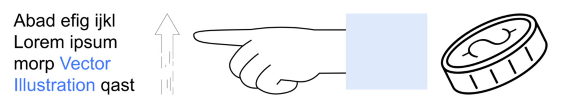 Direction, finance, decision-making, navigation, guidance, economy. Hand pointing, upward arrow coin and text. Direction and finance decision-making and economic concepts