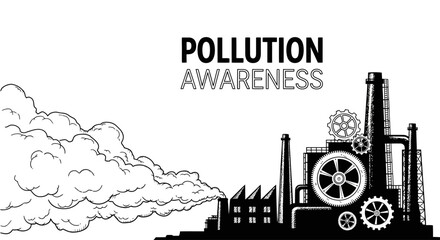 Obraz premium Industrial factory silhouette emitting thick smoke pollution.