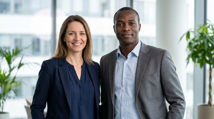 Fototapeta premium Smiling Diverse Business Colleagues In Modern Office.