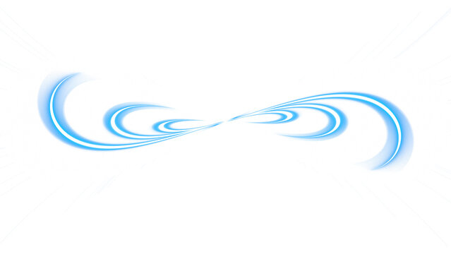 Blue glowing infinity loop with light trails on transparent background