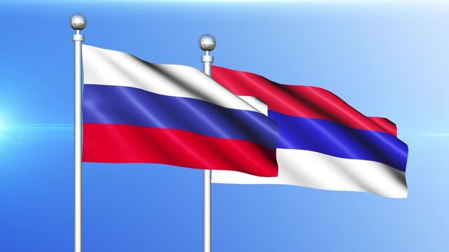 Russia and Republika Srpska National Flag Waving on Pole Loop