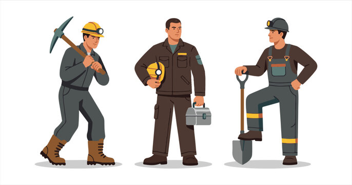 A funny cartoon 3d illustration of a man and woman construction worker set featuring a handyman and engineer character with hardhat tools and industrial helmets for repair business