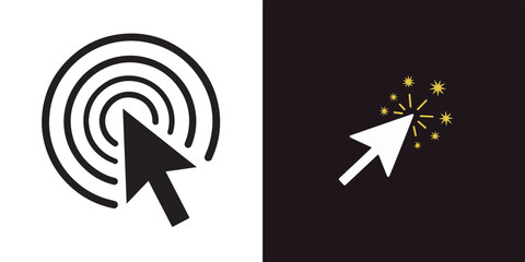 Mouse cursor icon set with clicking ripple effect isolated on white background and magic sparkle arrow vector illustration © Muhammad