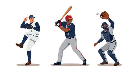 Fototapeta premium Illustration of a group of active business people and athletes running in a competitive baseball game cartoon vector silhouette featuring men and women in action