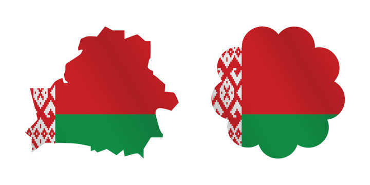 Belarus flag graphics featuring country map outline and decorative scalloped badge border design