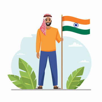 Man in traditional attire holding the Indian flag