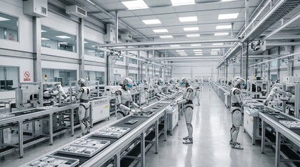 Obraz premium Robots assemble circuit boards in an automated factory 