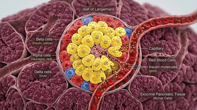Detailed view of pancreatic islet cell structure
