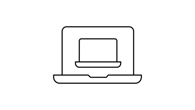 Laptop Screen Sharing and Remote Desktop Access Minimalist Black Line Vector Icon Illustration with Editable Stroke for Digital Collaboration, Software Interface Design, and Web Development.
