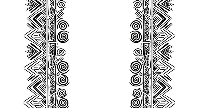 Black and white hand drawn tribal ethnic border pattern.