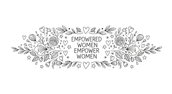 Empowered Women Empower Women hand drawn floral typography quote illustration.