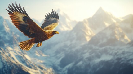 Obraz premium Majestic eagle soars over snowy peaks
