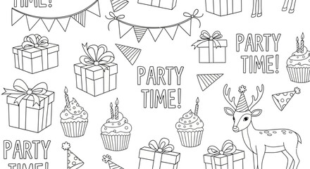 Obraz premium Hand drawn doodle seamless pattern with party elements for celebration.