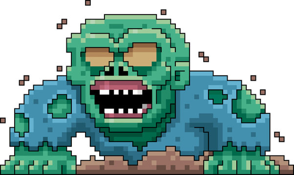 Pixel Art Zombie Monster Cartoon Retro 8 Bit Undead Character