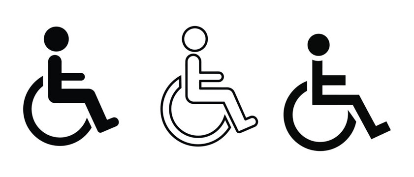 Accessibility symbols wheelchair users silhouette male female and child