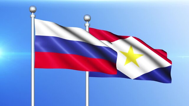 Russia and Saba National Flag Waving on Pole Loop
