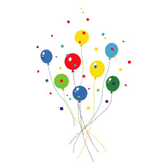 Obraz premium A vibrant collection of colorful balloons and confetti floating upwards, perfect for celebrations and festive occasions
