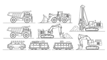 Naklejka premium Set of Industrial Construction and Mining Vehicles and Equipment