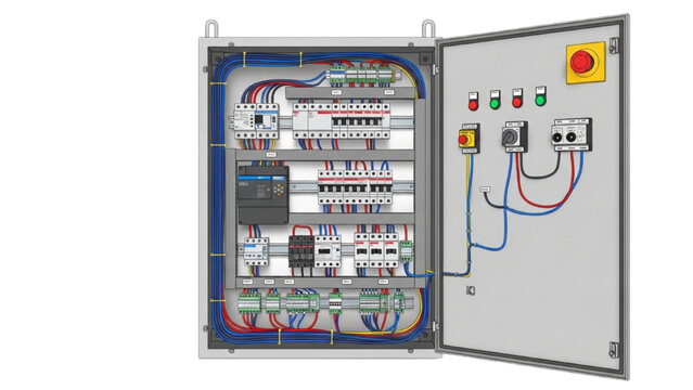 Electrical control panel with wiring and components