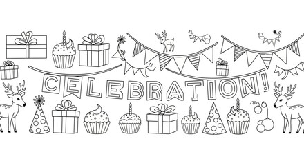 Fototapeta premium Hand Drawn Celebration Doodles with Gifts and Party Elements.