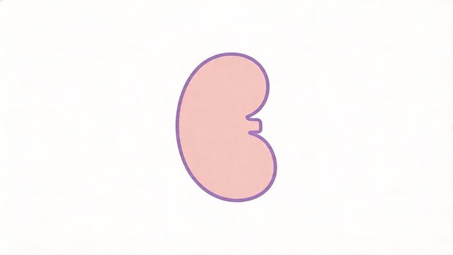 minimal kidney illustration, bean-shaped organ, simple flat design, soft pink and purple tones, clean line art, medical icon style, white background, 