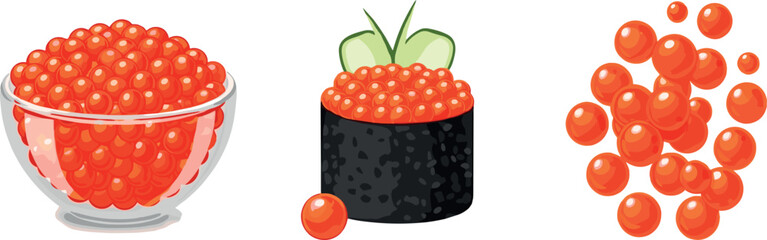 Fresh Red Fish Roe in Bowl, Sushi with Salmon Eggs, and Floating Fish Eggs for Culinary, Food, and Sushi Designs.Fresh Red Fish Roe in Bowl, Sushi with Salmon Eggs, and Floating Fish Eggs for Culinary © MDHAFIJUDDIN