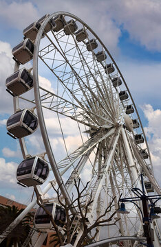 The Cape Wheel Observation Wheel at Waterfront in Cape Town structural frame and enclosed glass cabins