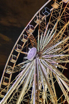 The Cape Wheel Observation Wheel at night, Waterfront in Cape Town structural frame and enclosed glass cabins