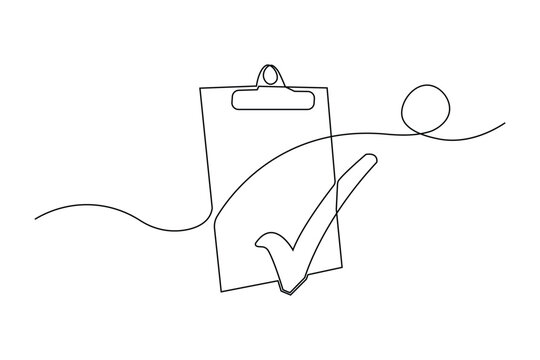Clipboard checklist single line drawing task approval symbol minimalist vector illustration