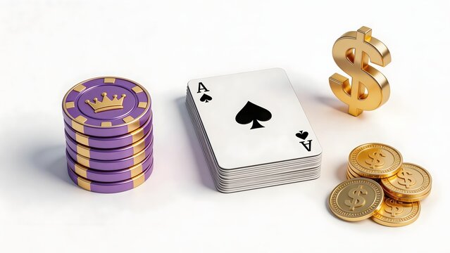 Poker chips cards and coins
