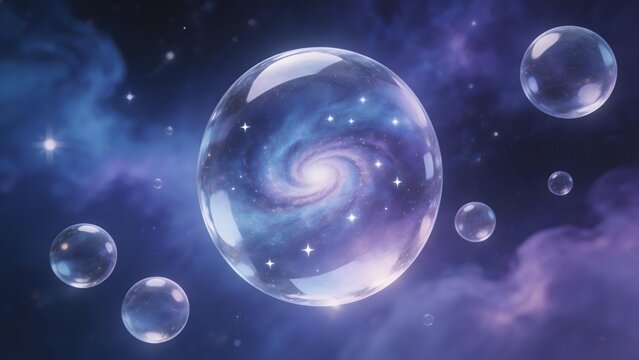 Galaxy in bubble floating in space
