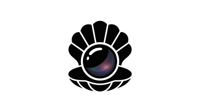 Black and white clamshell icon with a pearl detail in the center
