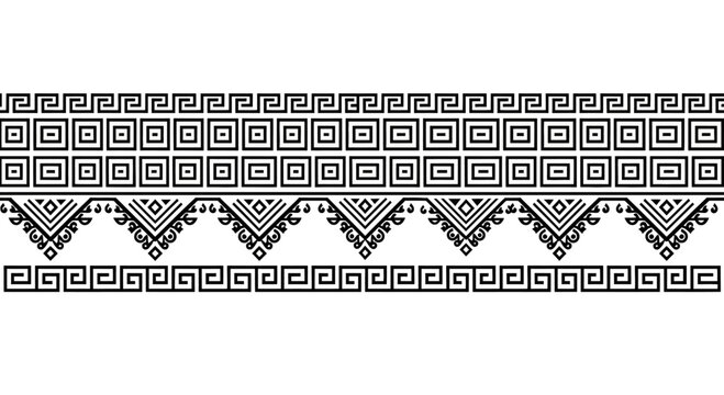 Black and white ethnic tribal seamless border pattern design.