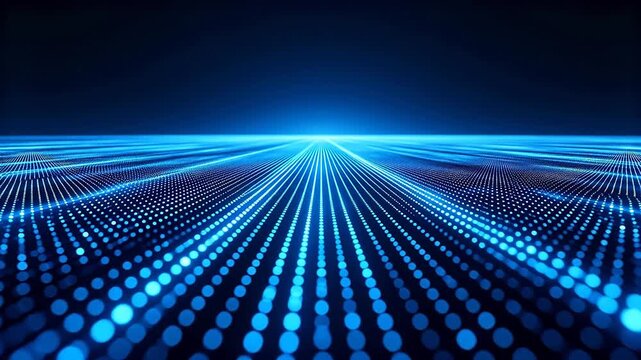 Digital blue network grid with radial lines and depth perspective