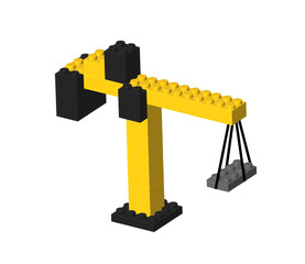 Black and yellow building crane made by realistic plastik constructor parts isolated on transparent background. Under maintenance or construction concept. 3D rendered vector PNG © boxerx