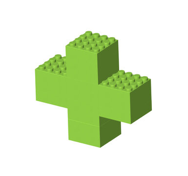 Green pharmacy sign made by realistic plastik constructor parts isolated on transparent background. Healthcare medical concept. 3D rendered vector PNG