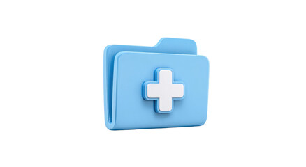 Fototapeta premium Minimalistic icon of an open medical file folder with medical cross symbol in blue color