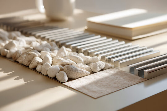 Luxury Bathroom Material Board with Tile Stone Mosaic and Neutral Finish Samples