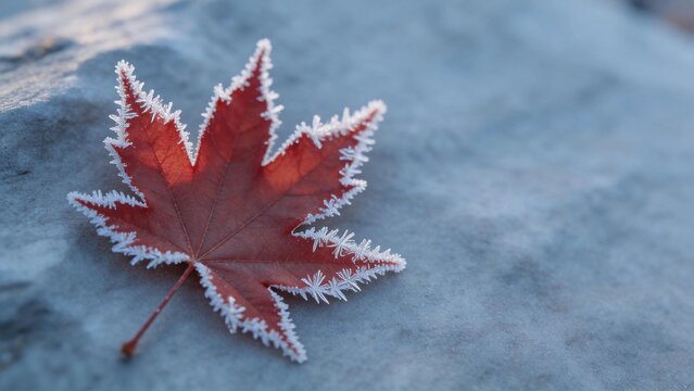 Frosted Crimson Maple Leaf Macro