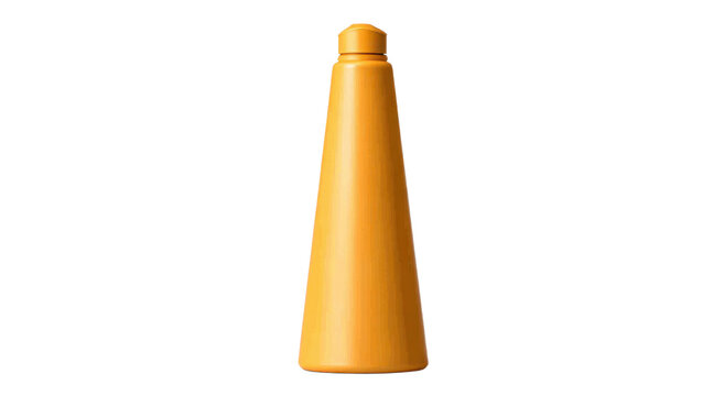 Mustard bottle made of matte plastic in a conical shape with a bright yellow color and smooth texture,