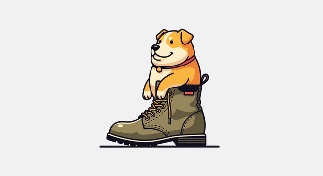 Adorable Dog in a Boot - Whimsical and Playful Illustration.