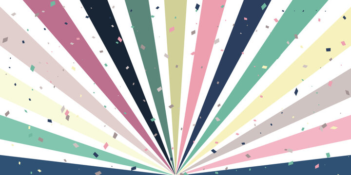 Colorful Abstract Sunburst Background with Falling Confetti Design