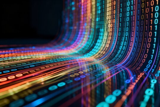 Colorful binary code wave