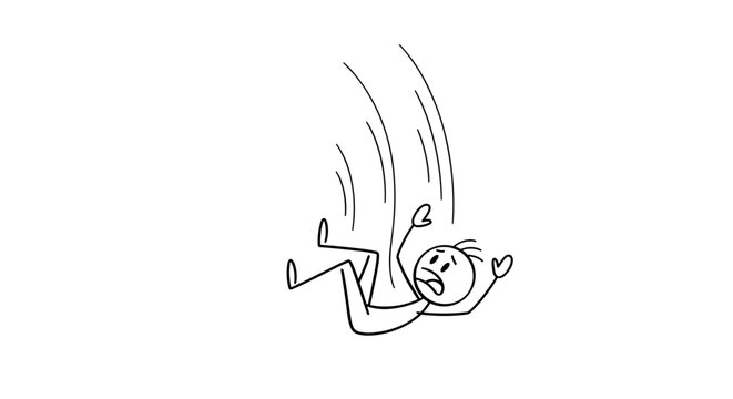 Stick figure falling with open mouth and wide eyes arms outstretched depicted with motion lines indicating downward