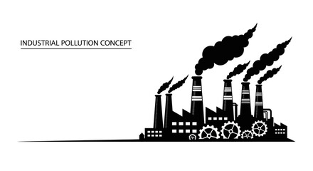 Fototapeta premium Black silhouette of an industrial factory emitting smoke from chimneys.