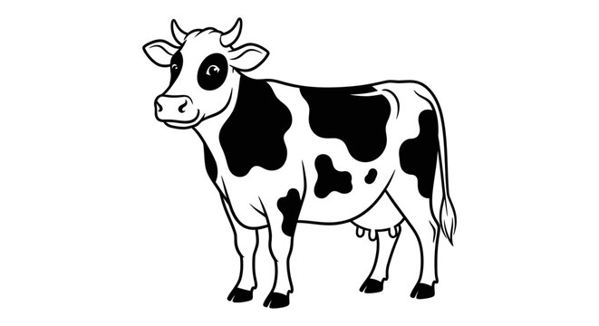 Cartoon holstein cow illustration standing on white background with holstein livestock domestic grassland