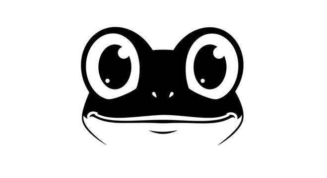 Black and White Cartoon Frog Face.