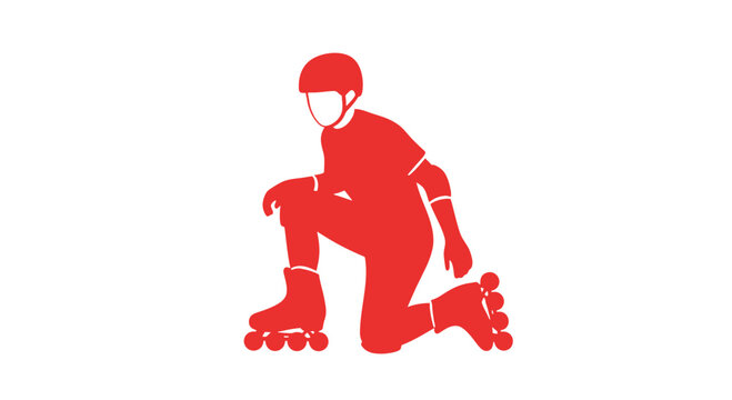 Woman Rollerblading in Red Outfit and Helmet.