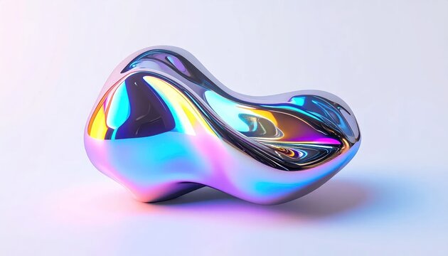 Iridescent Amorphous Metallic Sculpture with Reflective Surface.