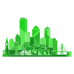 Obraz premium Green City Skyline Silhouette with Bridges and Modern Buildings